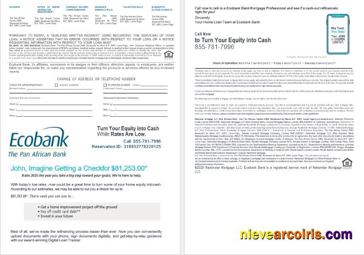 Togo Ecobank Bank mortgage loan statement, 4 pages 3-4